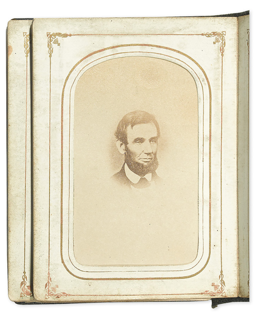 (LINCOLN, ABRAHAM.) Carte-de-visite album feauring 8 Lincoln-related photographs.